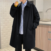 Windbreaker mens long spring and autumn Japanese Korean casual coat trend handsome loose knee overcoat