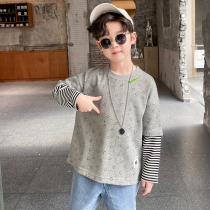 Mens clothing long sleeve T-shirt 2021 spring and autumn clothes new trendy brand foreign atmosphere childrens cotton coat childrens base shirt