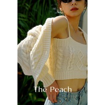 MICHELLY MO vintage knitted cardigan womens short lazy leprosy sweater small coat suspenders autumn