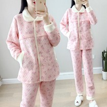 Autumn and winter postpartum confinement clothes lactation thickened air cotton pregnant women feeding plus velvet warm maternal pajamas cute