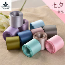 3 8cm pure color polyester with flowers bouquet packaging silk with satin ribbon butterfly knot handmade DIY decorative webbing