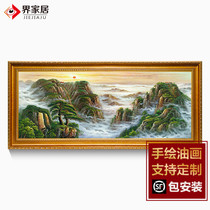 Living room landscape landscape oil painting handmade European sofa background wall patron Taishan Sunrise decorative painting lucky