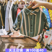Plus velvet thick childrens autumn boys shirt 2019 new cotton autumn winter baby shirt striped coat