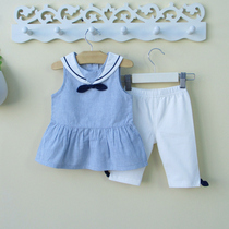 Little girl summer dress 2019 new foreign air Navy style 0 female baby summer skirt set 1 year old 2 baby clothes 3