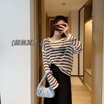Duoxi Niu clothing womens suit striped blouse fine knitted sundress two-piece fashion temperament comfortable foreign style
