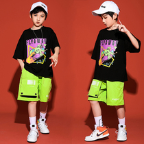 Childrens hip-hop suit summer new short-sleeved loose version of childrens hip-hop hiphop costume girl jazz dance