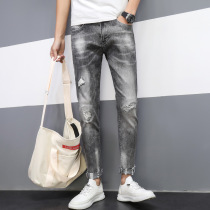 Baishi Teng Mens Pants 2020 New Aston Mens Fashion Korean version of small straight feet stretch nine jeans men