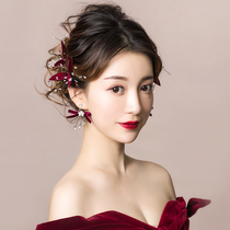 Bridal headdress new red simple clip clip Korean wedding dress toast dress Xianmei Super Fairy accessories