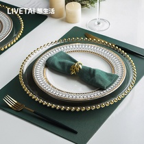 Life European and American pearls big plate ceramic household tableware Western food restaurant plate steak knife and fork plate set