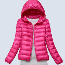 Simple Joker warm and light down jacket female size short down jacket female hooded stand collar portable jacket