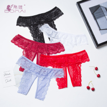 Sexy lace open panties Sexy plus-size briefs Transparent thin mid-waist underwear hot thong women