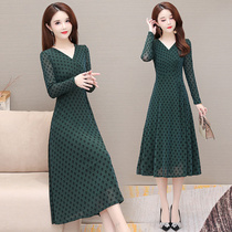 Early fall long sleeve pop dress 2021 new women dress up in length with woman taste lace underskirt