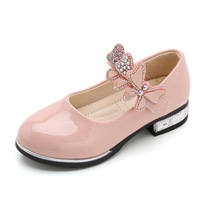 New childrens black shoes womens 2019 spring and autumn girls high heels little girl princess shoes big childrens single shoes performance