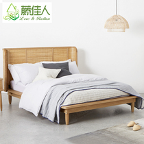 Nordic solid wood bed hotel B&B rattan bed bedroom furniture rattan bed Southeast Asia 18m real rattan double bed