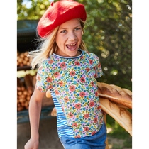 MiniBoden Printed T-shirt Girls Cotton Contrast Flower Short Sleeve British Direct Childrens Wear Summer