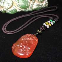 Natural persimmon red old red Manau hanging plate XII zodiac pig pendant pendant national wind necklace pendant chain carving card