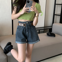 a - word roll jeans shorts girl 2022 new summer thin high waist and thin thin leg hot pants