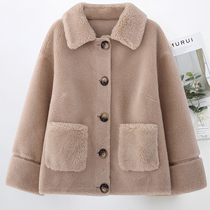 Lamb wool coat female winter short Hainen leather grass grain suede cashmere thickened small sub wool fur integrated