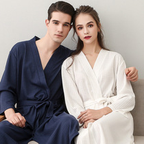 Couple Mens Womens cotton waffle seven-point sleeve bathrobe robe pajamas home clothing absorbent bathrobe White