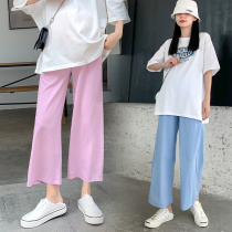 Pregnant womens childrens summer thin spring and autumn wear fashion tide mother Ice Silk wide leg pants bottom casual pants spring and summer