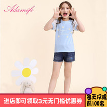 Adamifo girls denim shorts spring and summer new Korean version of childrens clothing small childrens pants cotton childrens hot pants women