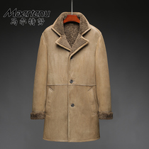 Long original ecological fur integrated mens fashion lamb fur coat long windbreaker leather coat