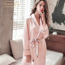 TOUCH MISSs new minimalist long sleeve real silk sleepwear woman fall outside wearing a pure color casual minimalist for about two sets