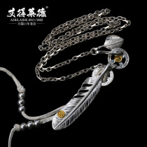 925 pure silver necklace light and luxurious crowdkenkikuchi Chrysanthemum With a Bronze Feather Pendant Male Valentines Day