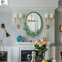 New Chinese mirror wall porch decoration wall hanging three-dimensional hand pendant ginkgo leaf iron frame decoration mirror