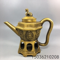 Bronze collection Antique old pure copper Pixiu jug tea kettle Brass Buddha statue old objects film and television props