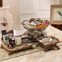 European-style grid dried fruit tray with lid Living room coffee table Candy tray Nut tray Home decoration decoration tissue box set