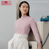  Three-shot bottoming shirt semi-high neck female autumn clothes long velvet cotton bottle collar nine-point sleeve female autumn clothes warm top 23098