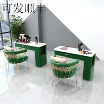 High-end Nordic in wind simple double marble nail tables and chairs suit double gold iron nail tables