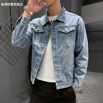Mens thin Jeans Jacket Mens Spring Autumn 2022 New Denim Clothes Korean Version Trend Handsome 100 Ride Jacket Tide