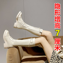 White boots womens 2022 new inner heightening knight medium tube high tube small elastic thin and thin boots