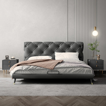 Six units light luxury zhen leather bed 1 8 meters Hong Kong-style double master marriage bed 1 5 meters bei ou gentry metal bed