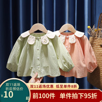 2022 new Korean version of childrens shirts cotton foreign style baby girls tops spring and autumn girls shirts long-sleeved autumn clothes