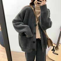 Korean lazy sweater women 2021 autumn and winter New loose thin soft glutinous thick imitation mink sweater coat