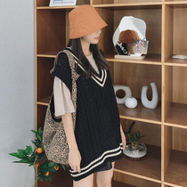 Large V-neck loose navy style knitted vest oversize top womens autumn clothing 2022 new Dongdaemun