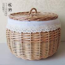 Bun basket steamed bun basket insulation with cover rattan household fruit and egg basket wicker basket woven basket kitchen storage round