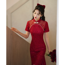 The new spring wine red wedding dress 2022 - new female refined little lace daily lace