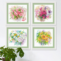 Cross stitch living room 2021 new small plant flowers simple modern bedroom hand made DIY line embroidery