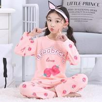 Childrens strawberry pajamas 4 Spring and Autumn 5 summer 6 girls 7 Princess 8 cotton thin 9 childrens clothing 10 spring 12-year-old suit five