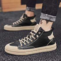 Tide brand net red high-top shoes mens 2021 spring and autumn new velvet joker shoes high state black mid-help casual shoes
