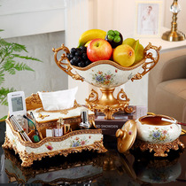 American luxury fruit plate household living room coffee table decoration Multi-layer dry fruit plate three-piece set European home decoration