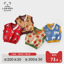 Rabbi tree childrens clothing baby vest Spring and Autumn new boys knitted horse clip winter clothing childrens casual sweater vest