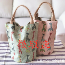 Original Japanese cute canvas thickened round lunch box bag Bento bag water Cup bag braised beaker bag bag micro-blemish