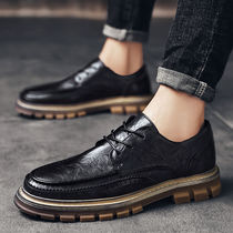 Korean version Black High Help genuine leather men Inn leather shoes business casual positive dress personality small leather shoes Zins retro