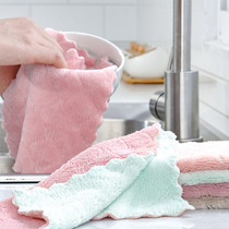 Disher cloth wipe dish towel kitchen does not lose hair can hang rag thickened scrub (5 pieces)