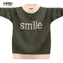 Off-code clearance childrens clothing Large and medium boys sweater Wool knitted sweater round neck pullover thick youth jacket
